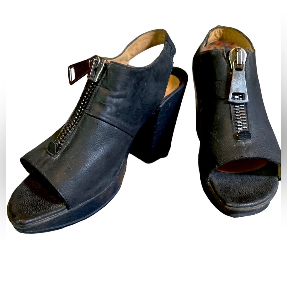 John Fluevog Zip Open Toe leather platform heels